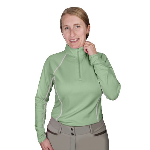 Ovation Women's 1/4 Zip Long Sleeve Solid Color Sun Shirt - Cactus/White