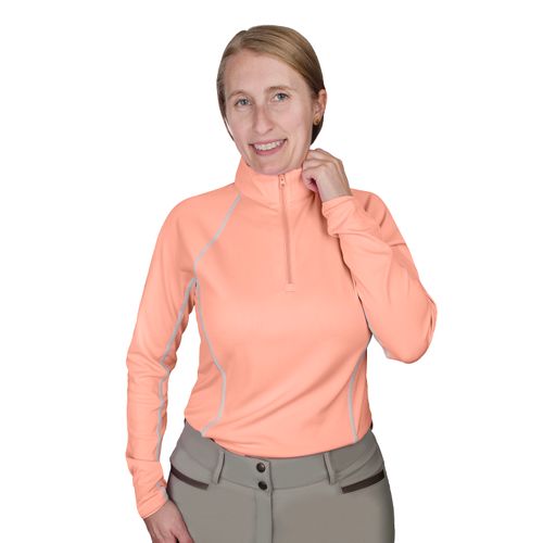 Ovation Women's 1/4 Zip Long Sleeve Solid Color Sun Shirt - Peach/White