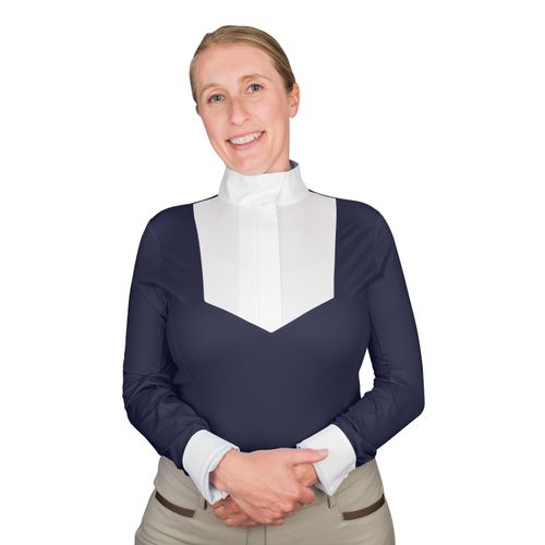 BARGAIN BARN: Ovation Women's Bib Front Long Sleeve Show Shirt - X Large - Navy/White