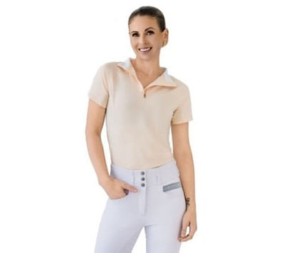 Romfh Women's 1/4 Zip Print Short Sleeve Sun Shirt - Bleached Peach/Abstract Floral