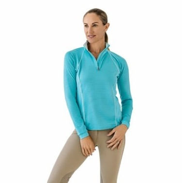 Ovation Women's Quarter Zip Long Sleeve Textured Sun Shirt - Island Blue