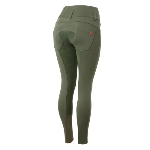 OPENBOX: Horze Women's Tara High Waist Breeches Leather Full Seat - EU 36/US 24 - Beetle Khaki Green