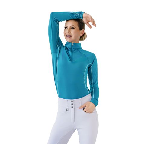 Romfh Women's 1/4 Zip Long Sleeve Solid Sun Shirt - Lagoon