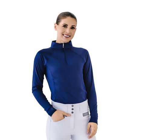 Romfh Women's 1/4 Zip Long Sleeve Solid Sun Shirt - Navy