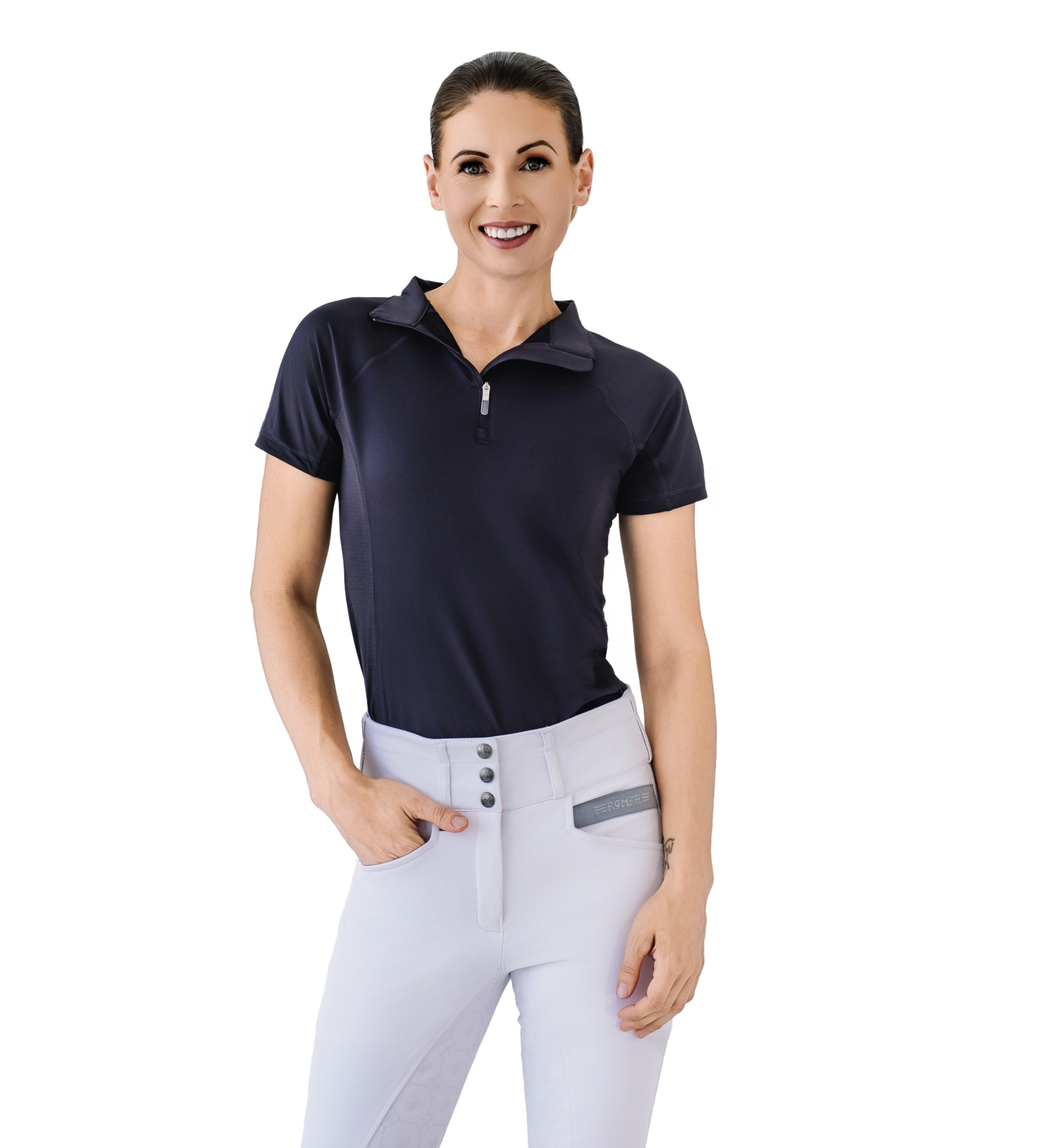 Romfh Women's 1/4 Zip Short Sleeve Zip Sun Shirt - Black - Romfh