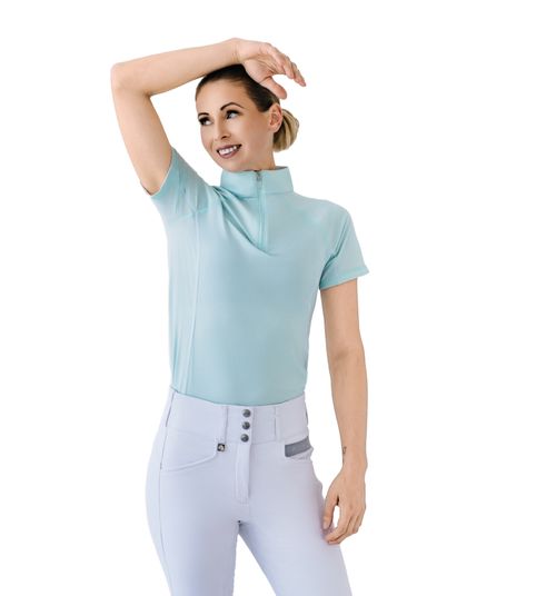 Romfh Women's 1/4 Zip Short Sleeve Zip Sun Shirt - Oasis Sky/White