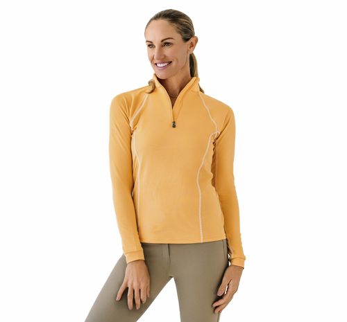Ovation Women's 1/4 Zip Long Sleeve Solid Color Sun Shirt - Muted Safron