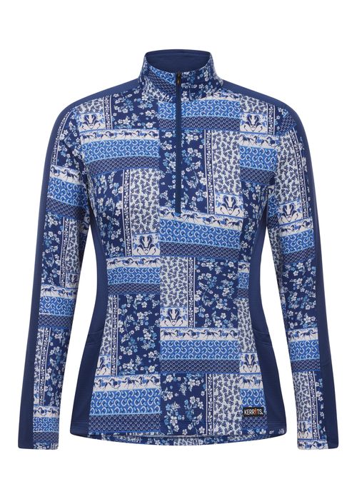 BARGAIN BARN: Kerrits Women's Breeze Ice Fil Long Sleeve Shirt - X Small - Lapis Patchwork