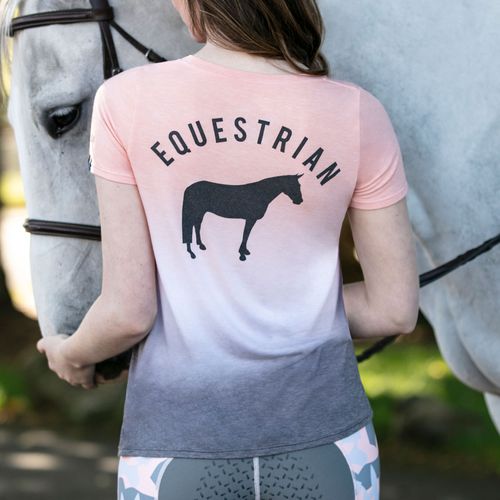 READY TO SHIP: Irideon Women's Dip Dye Equestrian Swing Tee - Small - Radiant Peach