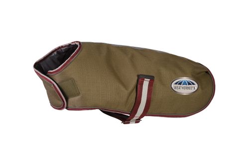 BARGAIN BARN: Weatherbeeta Comfitec Premier Free Parka Dog Coat Medium - 14 - Olive Green/Burgundy/White