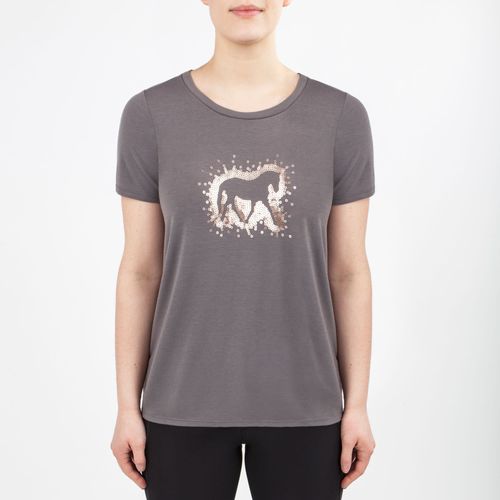 READY TO SHIP: Irideon Women's Sequin Horse Swing Tee - Small - Dove Grey