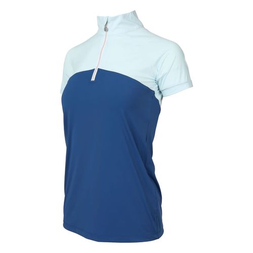 Dapplebay Women's 1/4 Zip Short Sleeve Shirt - Light Blue/Navy