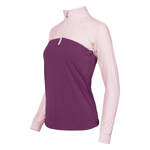 Dapplebay Women's 1/4 Zip Long Sleeve Shirt - Light Pink/Plum