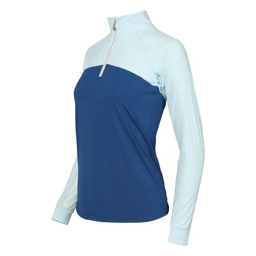 Dapplebay Women's 1/4 Zip Long Sleeve Shirt - Light Blue/Navy
