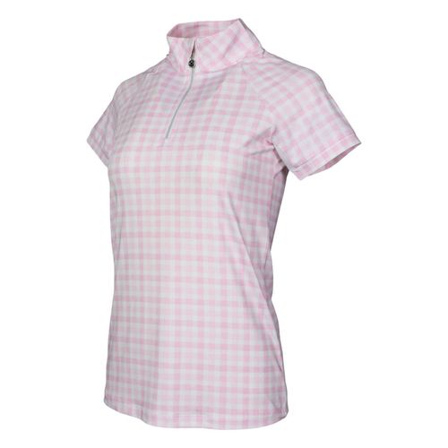 Dapplebay Women's Gingham 1/4 Zip Short Sleeve Shirt - Pink/White