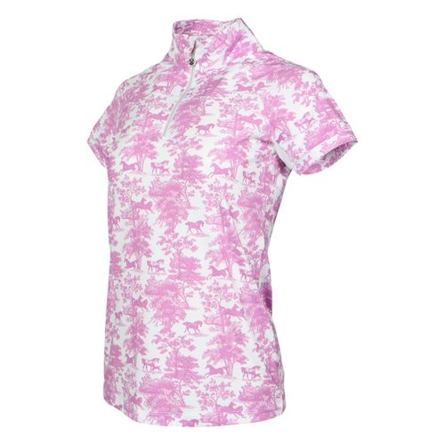 Dapplebay Women's 1/4 Zip Short Sleeve Shirt - Rose Equestrian Toile