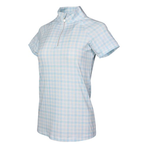 Dapplebay Women's Gingham 1/4 Zip Short Sleeve Shirt - Blue/White