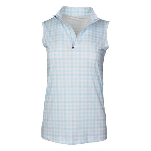 Dapplebay Women's Gingham 1/4 Zip Sleeveless Shirt - Blue/White
