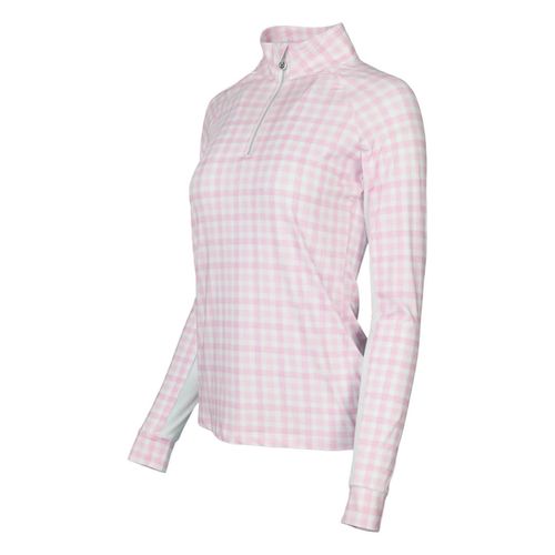 Dapplebay Women's Gingham 1/4 Zip Long Sleeve Shirt - Pink/White