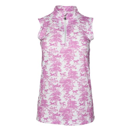 Dapplebay Women's Equestrian Toile 1/4 Zip Sleeveless Shirt - Rose/White