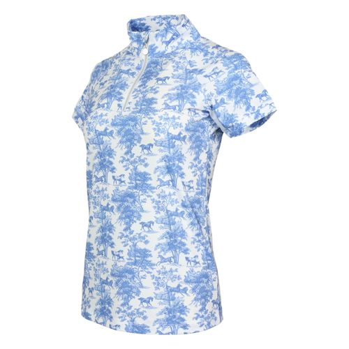 Dapplebay Women's 1/4 Zip Short Sleeve Shirt - Blue Equestrian Toile