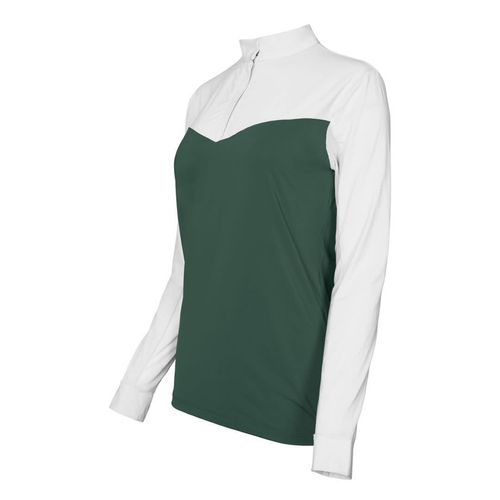 Dapplebay Women's 1/4 Zip Long Sleeve Show Top - White/Evergreen