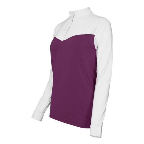 Dapplebay Women's 1/4 Zip Long Sleeve Show Top - White/Plum