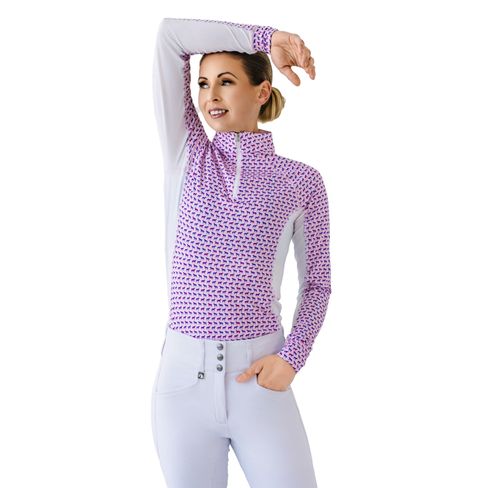 Romfh Women's 1/4 Zip Long Sleeve Print Sun Shirt - Pale Lilac/Little Horses